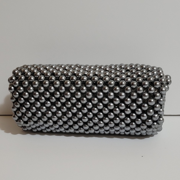 Rare Vintage Ann Robin Pewter Beaded Evening Barrel Clutch - Picture 2 of 7